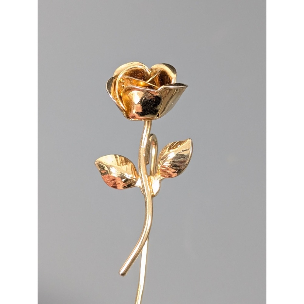 Vintage Gold Tone Rose Flower Stick Pin 3D‎ Figural Elegant Classic
